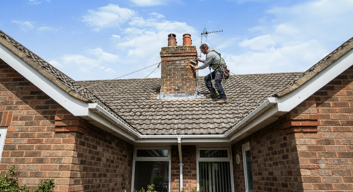 Chimney repair and fresh leadwork on a brick stack